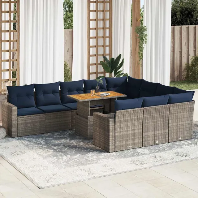 vidaXL 11-delige Loungeset met kussens poly rattan grijs, foto 2