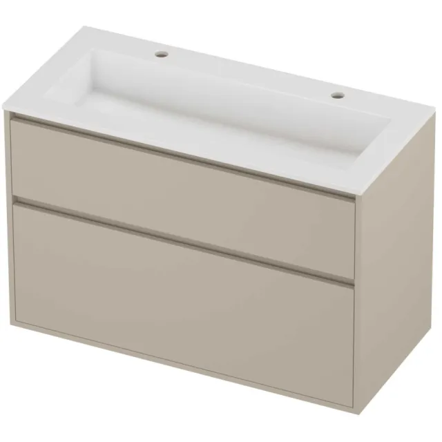 Proline Aristo Badmeubelset Polystone Elegant Greeploos 100x46x67 cm Glans Wit Soft Linen Beige