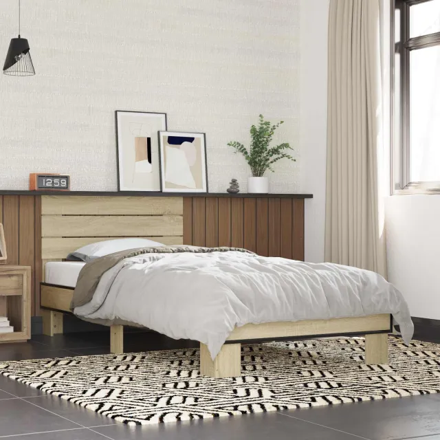 vidaXL Bedframe met Hoofdeinde Sonoma Eiken 80 x 200 cm Bewerkt hout Bruin