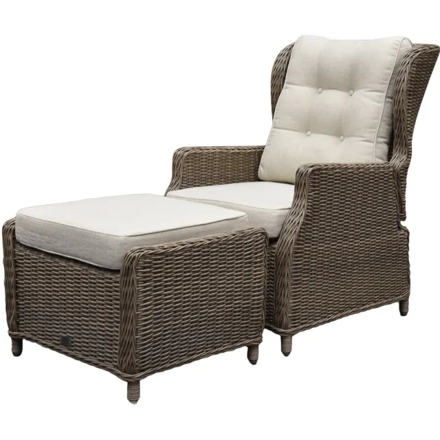 AVH-Collectie Ibiza lounge banlkonset verstelbaar 2 delig bruin wicker | naturel mixed weave kussen Bruin / Terre