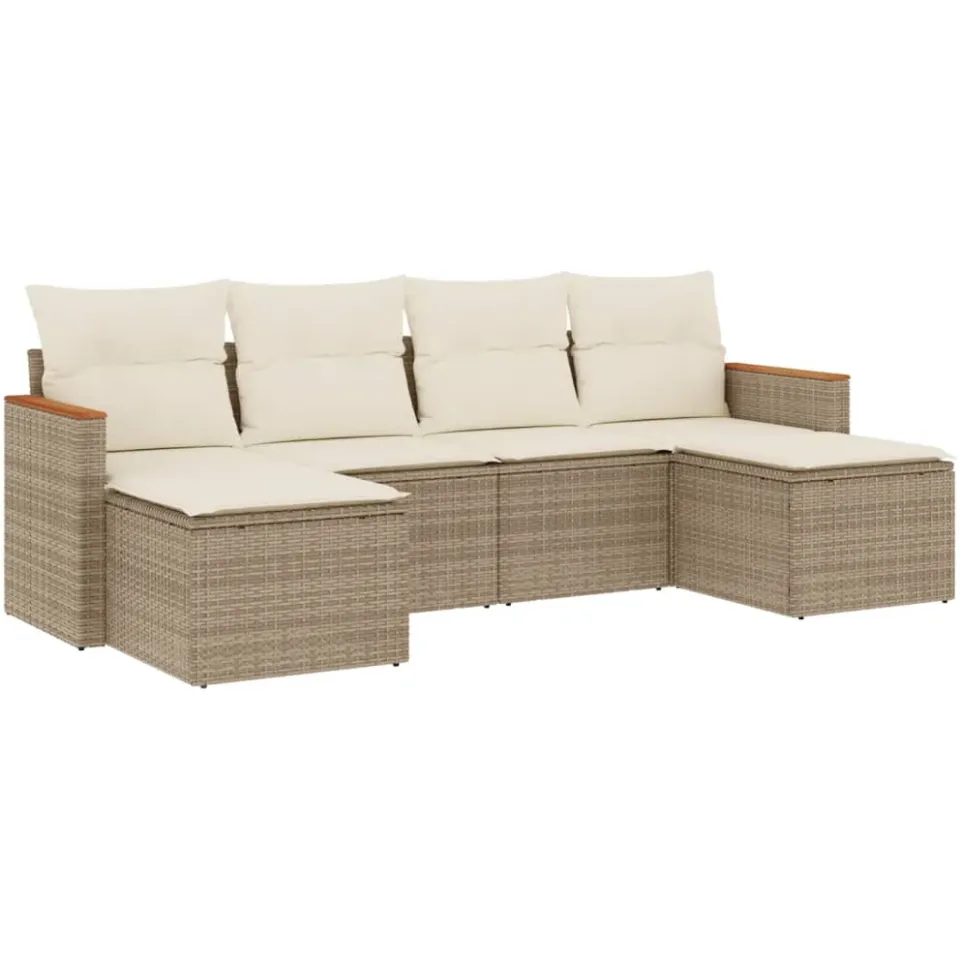 vidaXL 6-delige Loungeset met kussens poly rattan beige, foto 3