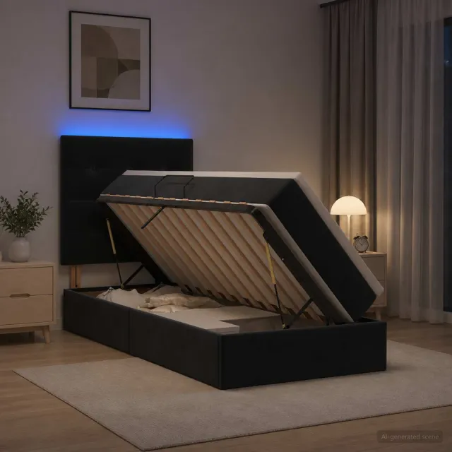 vidaXL LED Opslagbed met Matras Zwart 100 x 200 cm Fluweel