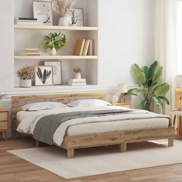 vidaXL Bedframe met hoofdeinde Artisan Eiken 180 x 200 cm Bewerkt hout Bruin