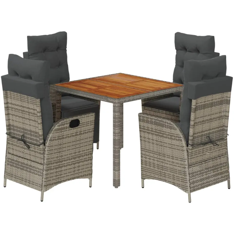 vidaXL 5-delige Tuinset met kussens poly rattan grijs