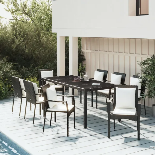 vidaXL 9-delige Loungeset met kussens poly rattan zwart, foto 2