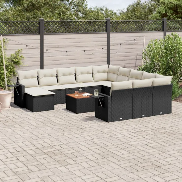 vidaXL 13-delige Loungeset met kussens poly rattan zwart, foto 2