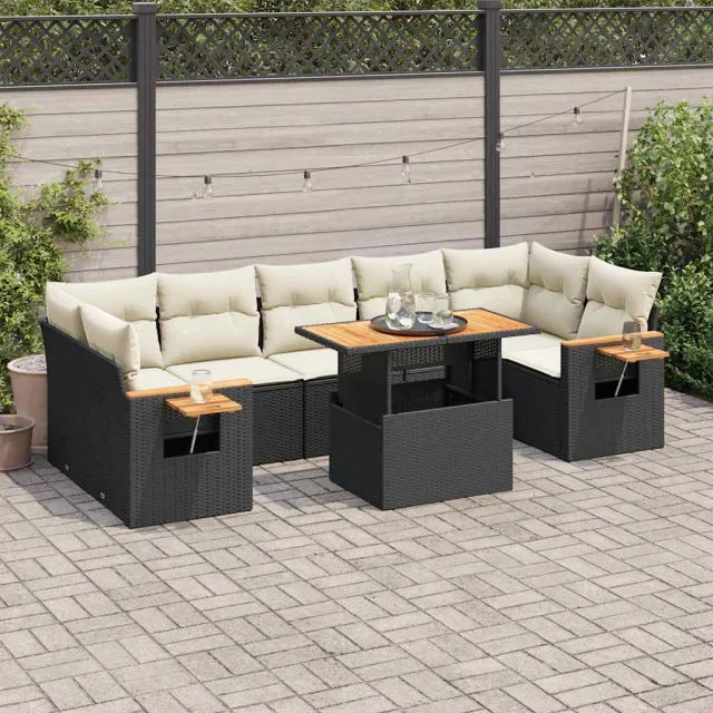 vidaXL 8-delige Loungeset met kussens poly rattan acacia zwart, foto 2