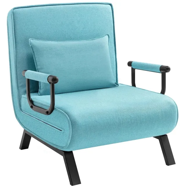 Klarven Slaapfauteuil Blauw - 3-in-1 Slaapfauteuil - Slaapfauteuil 1 Persoons - Sleeper Chair - 5 Standen Rugleuning - Draagvermogen tot 150 kg - Uitgeklapt L190cm - B80xd74xh82cm