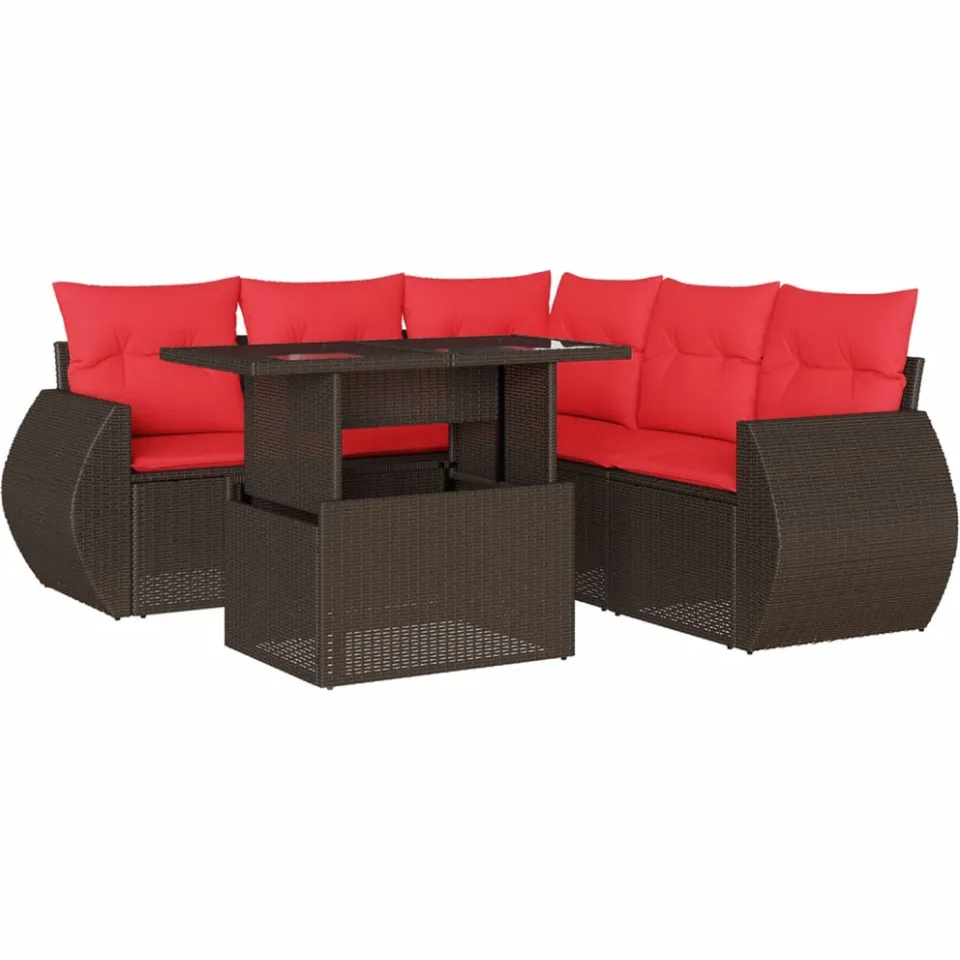 vidaXL 6-delige tuinbankset met kussens, bruin polyrotan, foto 3