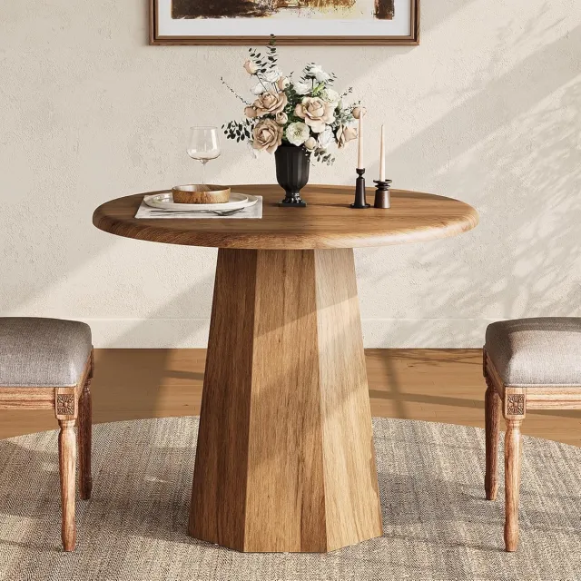 Tribesigns Ronde Eettafel - 80x80x75 cm - Industrieel Design - Bruin - voor Eetkamer, Keuken, Woonkamer