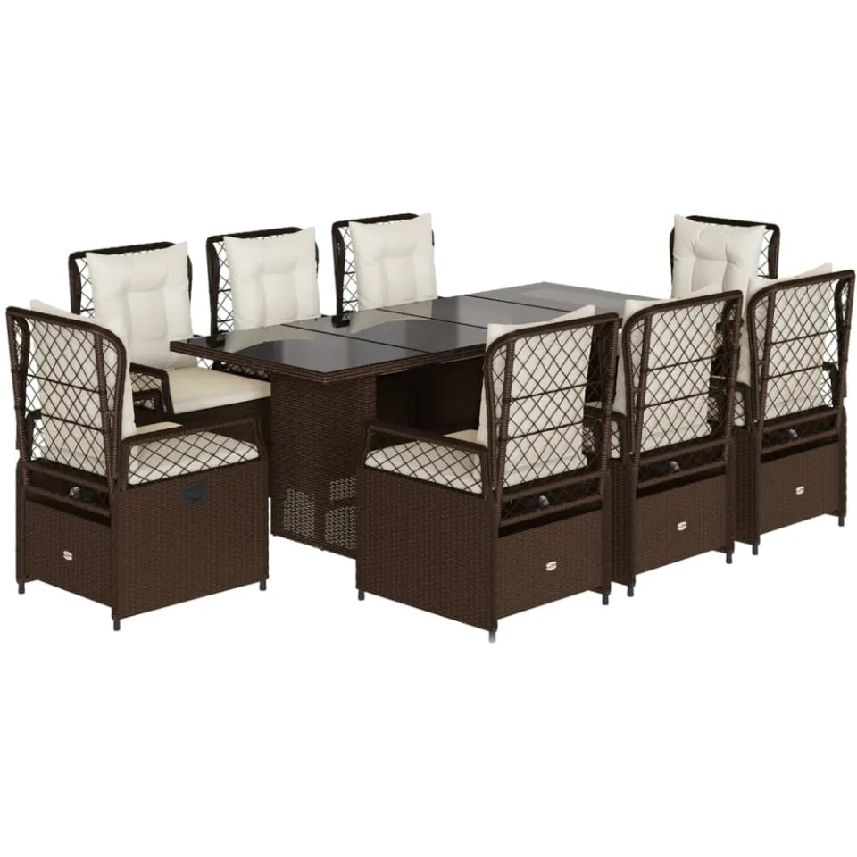 vidaXL 9-delige Tuinset met kussens poly rattan bruin, foto 3
