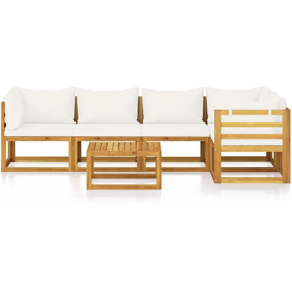 vidaXL 6-delige Loungeset met kussens massief acaciahout crème, foto 3