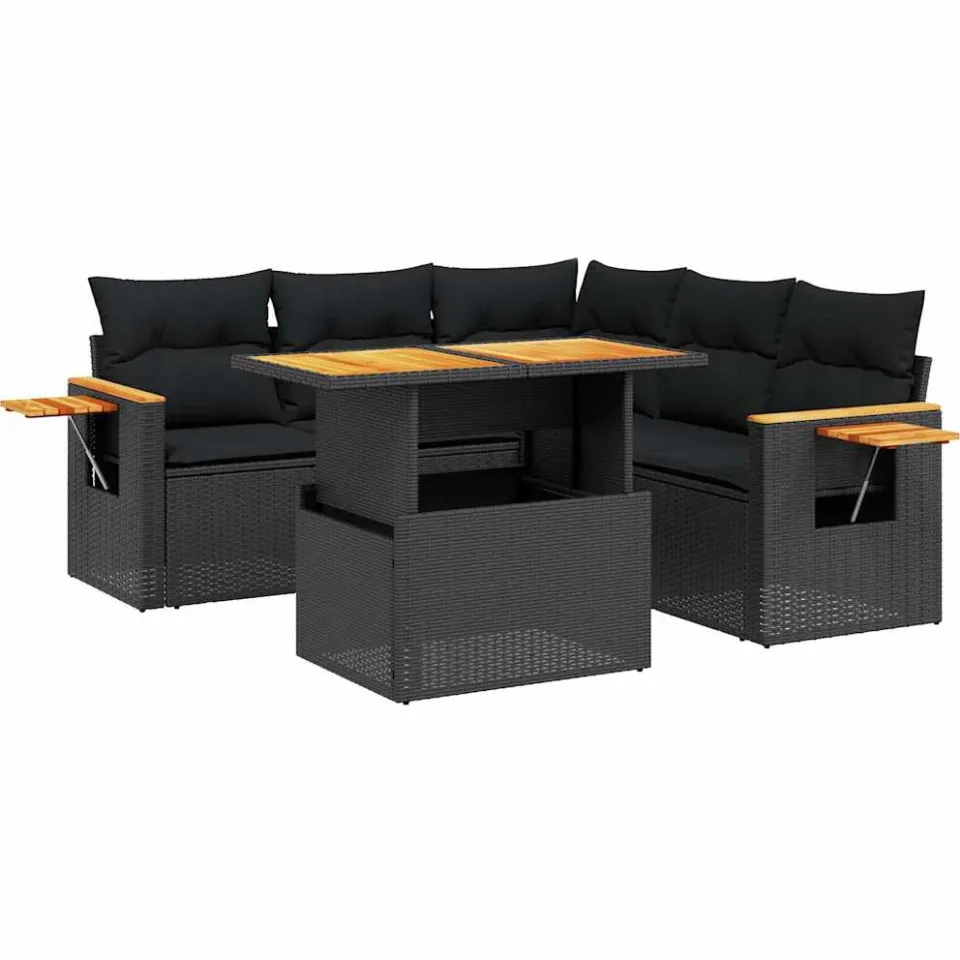 vidaXL 6-delige Loungeset met kussens poly rattan zwart, foto 3