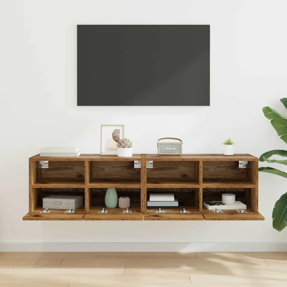 vidaXL TV Wandkasten 2 st Oud Hout Bewerkt hout bruin, foto 4