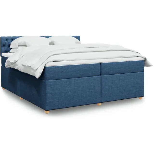vidaXL Boxspring met matras stof blauw 200x200 cm
