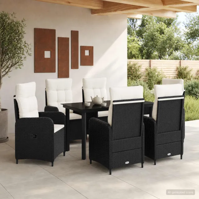 vidaXL Tuin eettafelset 7 st Zwart en Cream Wit 140 x 70 x 74 cm