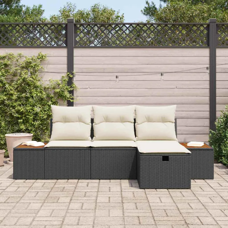 vidaXL Tuin Sofa Set 4 st Zwart poly rattan, foto 3