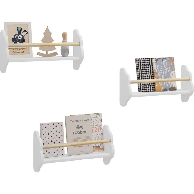 BukkitBow Wandplanken voor Kinderen / Kinderkamer - Rechtopstaande Boekenplanken - Set van 3 Stuks - Smal (45x23x12.7CM) Wit