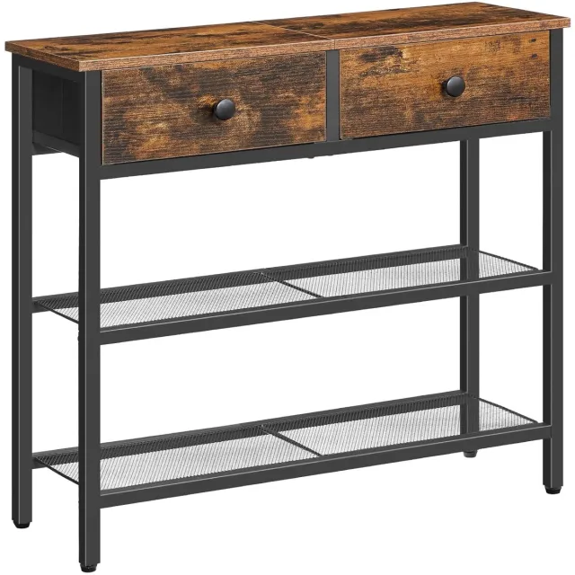 Trankielo Vintage Consoletafel – Compact en Duurzaam – Bruin-Zwart - Multifunctionele Bijzettafel met Lade en 2-tiers Opbergvakken Zwart bruin