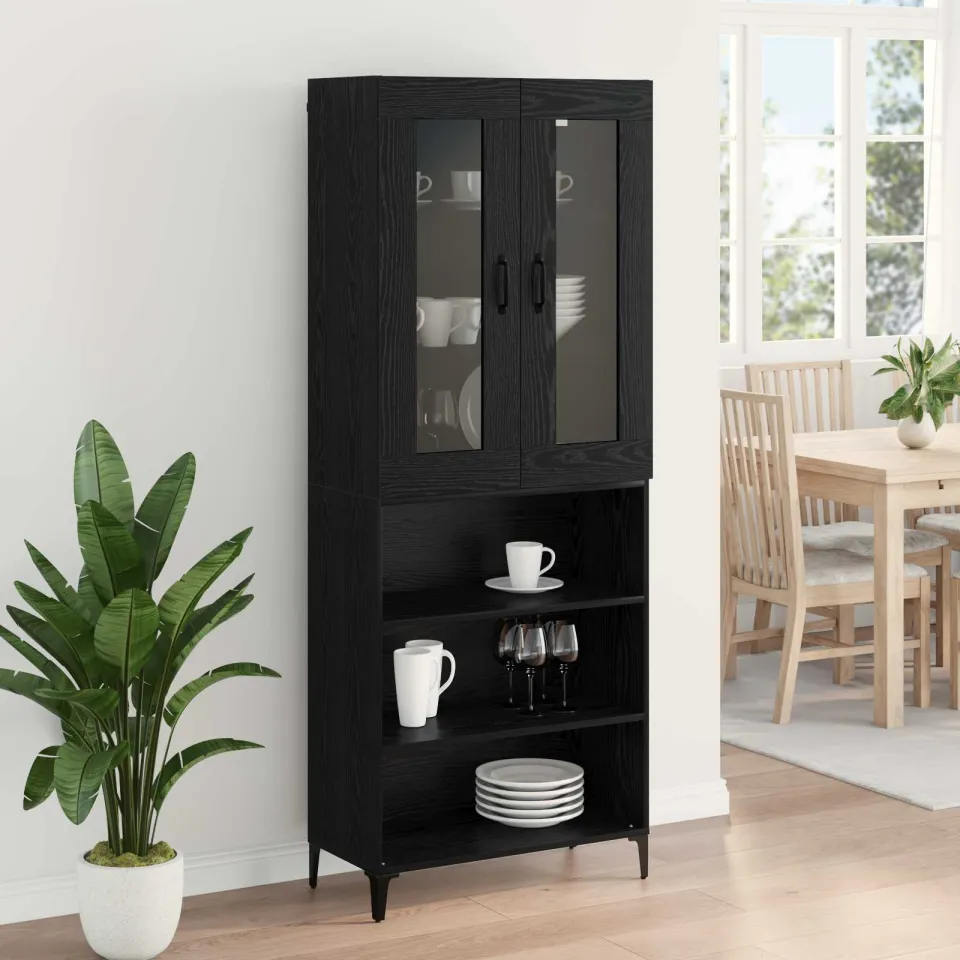 vidaXL Highboard Zwart Eiken 69,5 x 34 x 180 cm Bewerkt hout, foto 4
