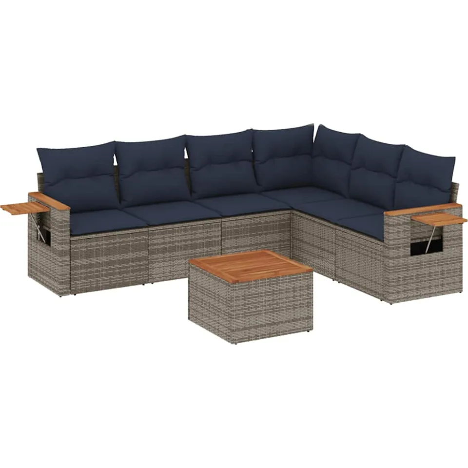 vidaXL 7-delige Loungeset met kussens poly rattan grijs, foto 3