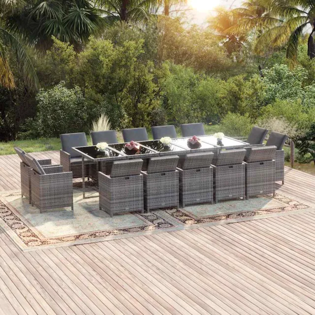 vidaXL 15-delige Tuinset met kussens poly rattan grijs, foto 2