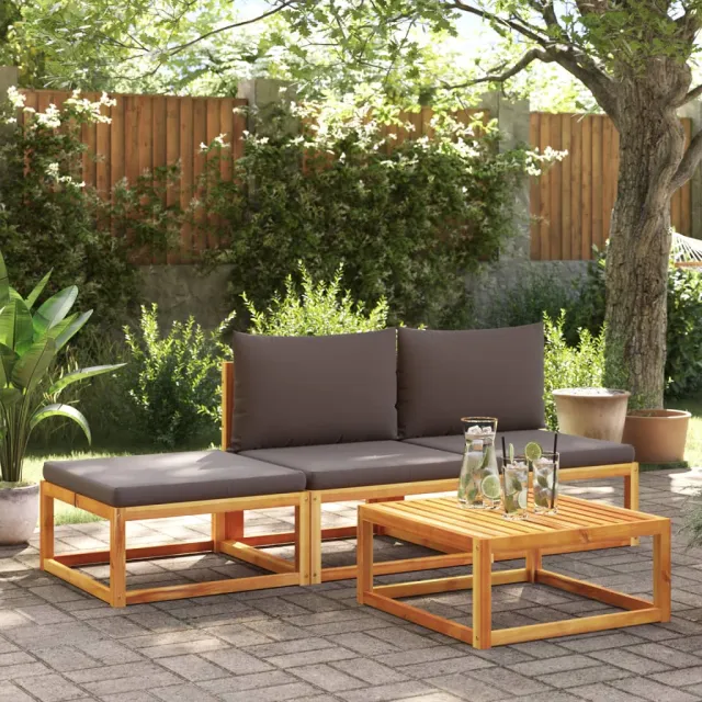 vidaXL 4-delige tuinbankset met kussens acaciahout & rotan Bruin