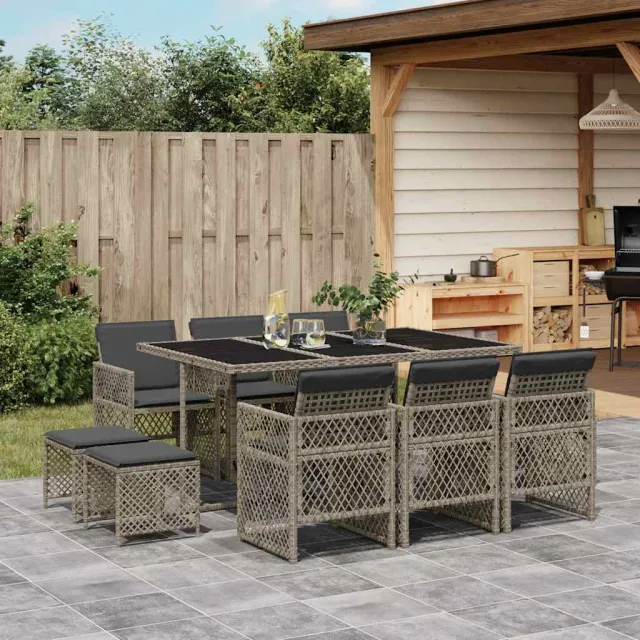 vidaXL 11-delige Tuinset met kussens poly rattan grijs, foto 2