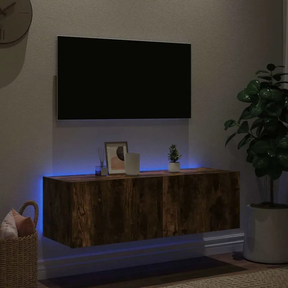 vidaXL Tv-wandmeubel met LED-verlichting 100x35x31 cm gerookt eiken, foto 3