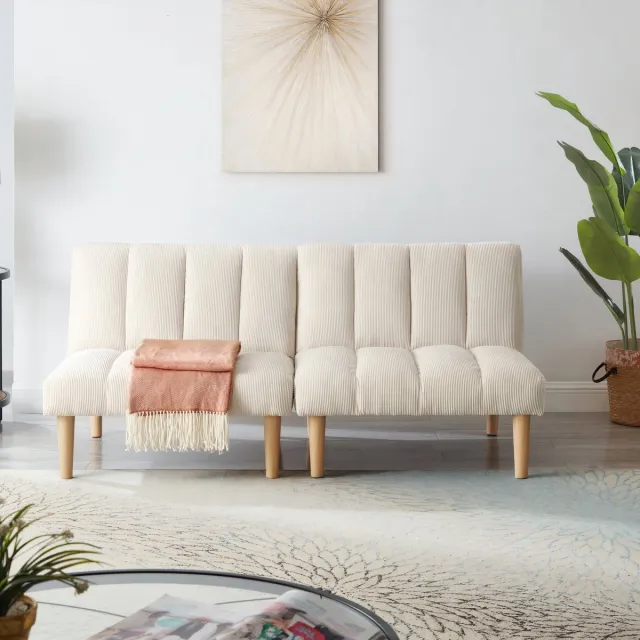 FloraGrace Slaapbank 167 Cm - 3-Standen Verstelbare Rugleuning - Voor Woonkamer En Kantoor - Corduroy - Beige