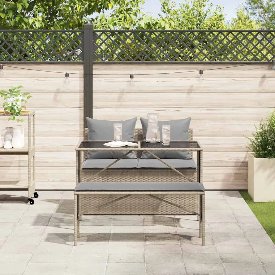 vidaXL 3-delige Tuinset met kussens poly rattan beige, foto 3