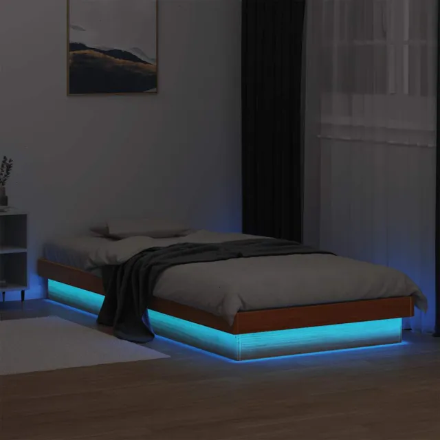 vidaXL Bedframe met LED massief grenenhout wasbruin 90x200 cm