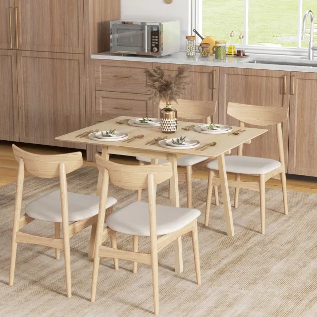 MODFU Eettafel - Opklapbaar - Rechthoekig - Keuken Of Eethoek - Hout - Naturel Natuurlijk hout