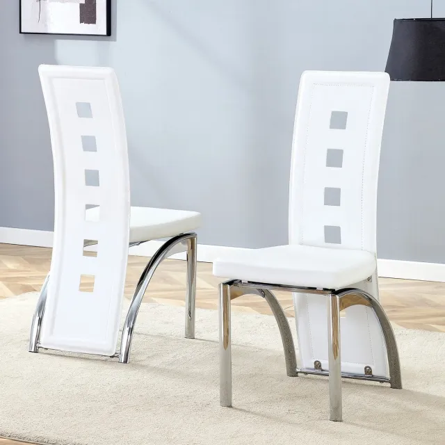FloraGrace Eetkamerstoel Set Van 2 102,5 Cm - Geperforeerde Rugleuning - Voor Eetkamer Of Kantoor - PU Leer - Wit Zilver White+Silver