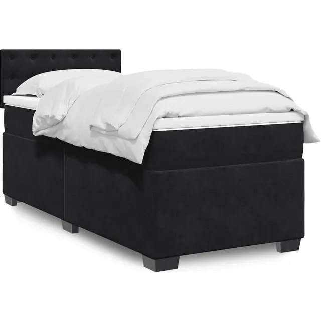 vidaXL Boxspring met matras fluweel zwart 1-persoons