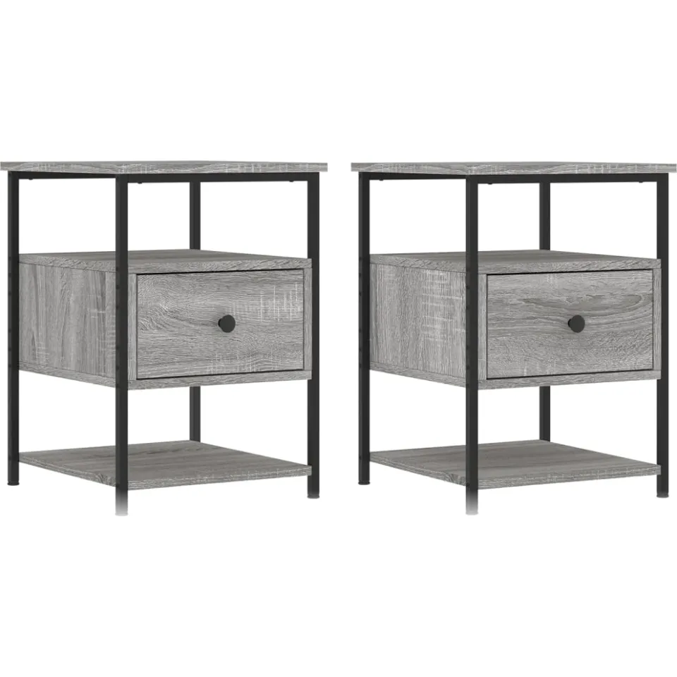 vidaXL Nachtkastjes 2 st 40x42x56 cm bewerkt hout grijs sonoma eiken, foto 3