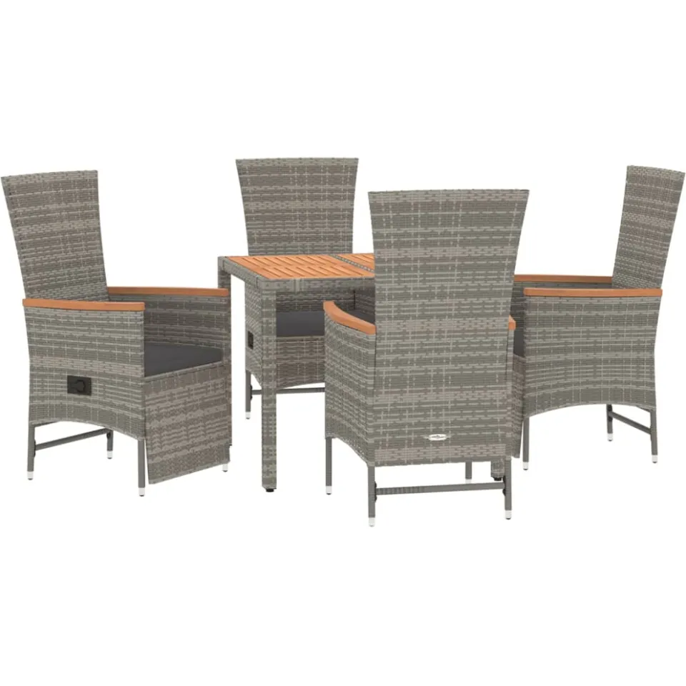 vidaXL 5-delige Tuinset met kussens poly rattan grijs