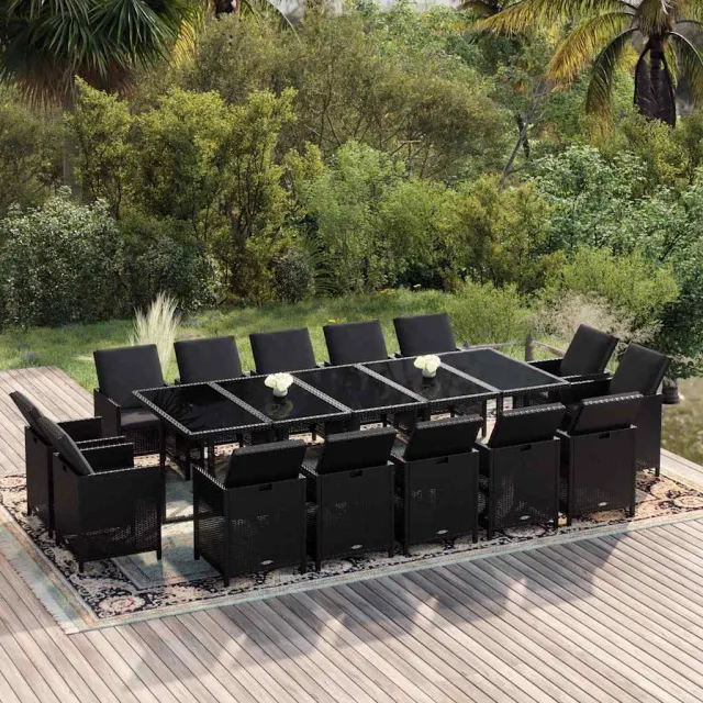 vidaXL 15-delige Tuinset met kussens poly rattan zwart, foto 2