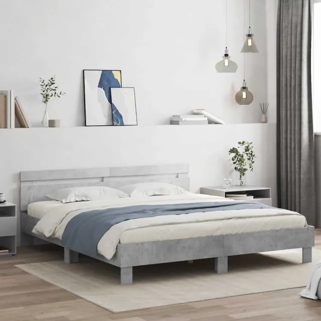 vidaXL Bedframe met hoofdeinde bewerkt hout betongrijs 200x200 cm