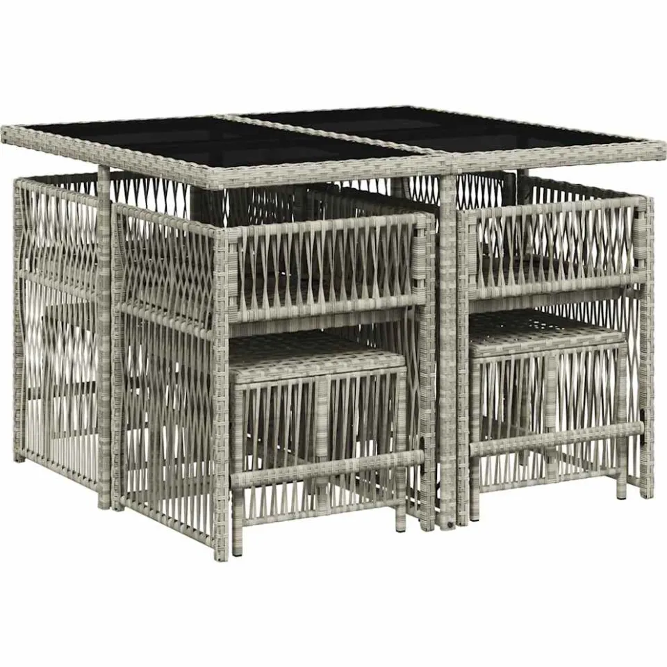 vidaXL 9-delige Tuinset met kussens poly rattan lichtgrijs