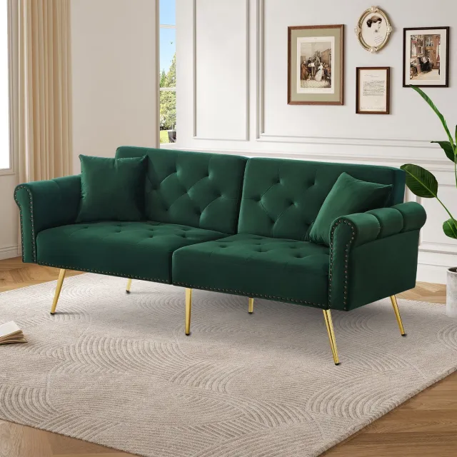 REDOM 2-Zits Slaapbank - Verstelbare Dubbele Rugleuning - Modern - Voor Woonkamer Of Logeerkamer - Fluweel - Antiekgroen - 173x75x70 cm Antiek groen