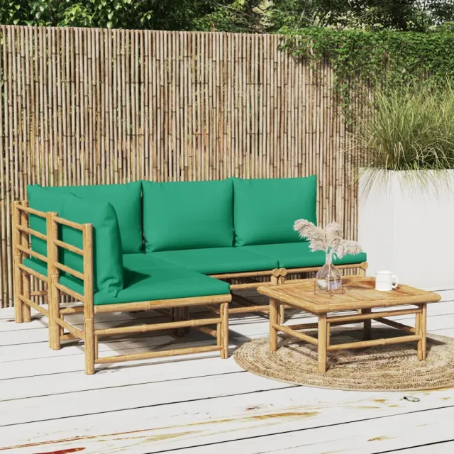 vidaXL 5-delige Loungeset met kussens bamboe groen, foto 2
