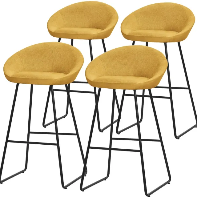 ml-design barkrukken set van 4 mosterd stoffen bekleding 75 cm comfortabele gestoffeerde barkrukken met metalen frame ergonomische keukenstoelen met rugleuning en voetsteun hoge bistrokrukken stabiele scandinavische hoge stoelen voor keuken en bar