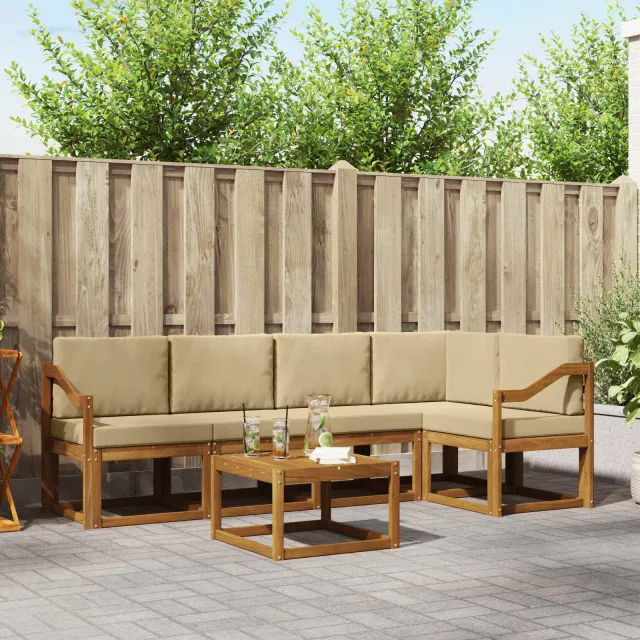 vidaXL Buiten bankenset 6 st 5-zits Natuurlijk en Beige