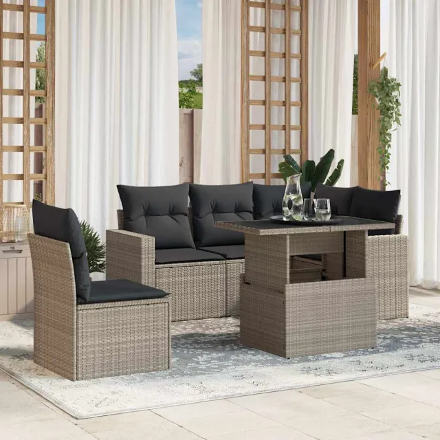 vidaXL 6-delige Loungeset met kussens poly rattan lichtgrijs grijs, foto 2
