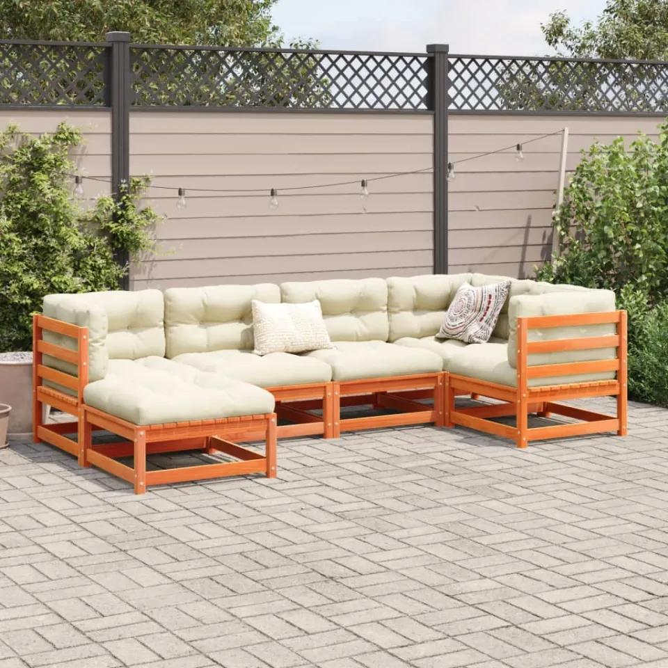 vidaXL 6-delige Loungeset met kussens massief grenenhout wasbruin bruin, foto 2