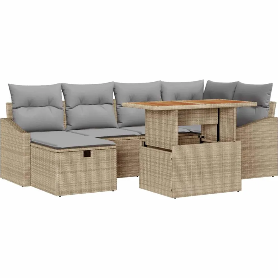 vidaXL Tuinbankenset 7 st Beige poly rattan, foto 4