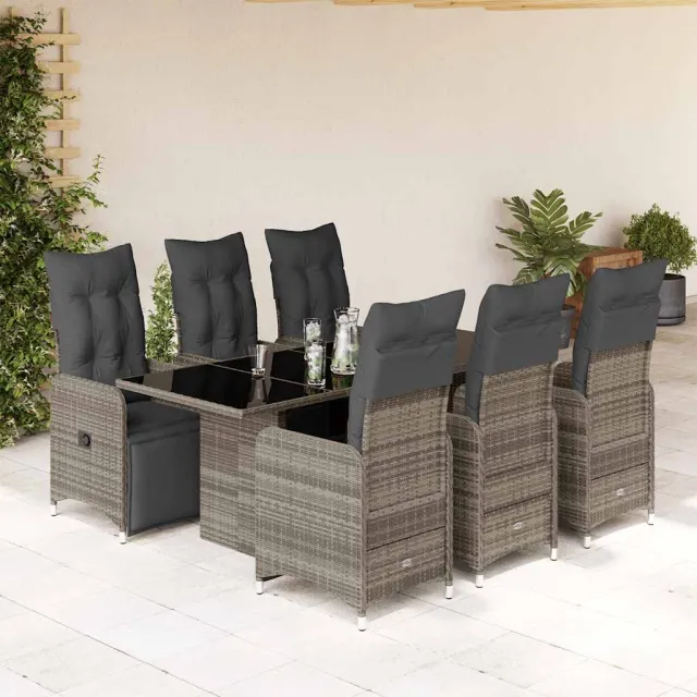 vidaXL 7-delige Bistroset met kussens poly rattan grijs, foto 2