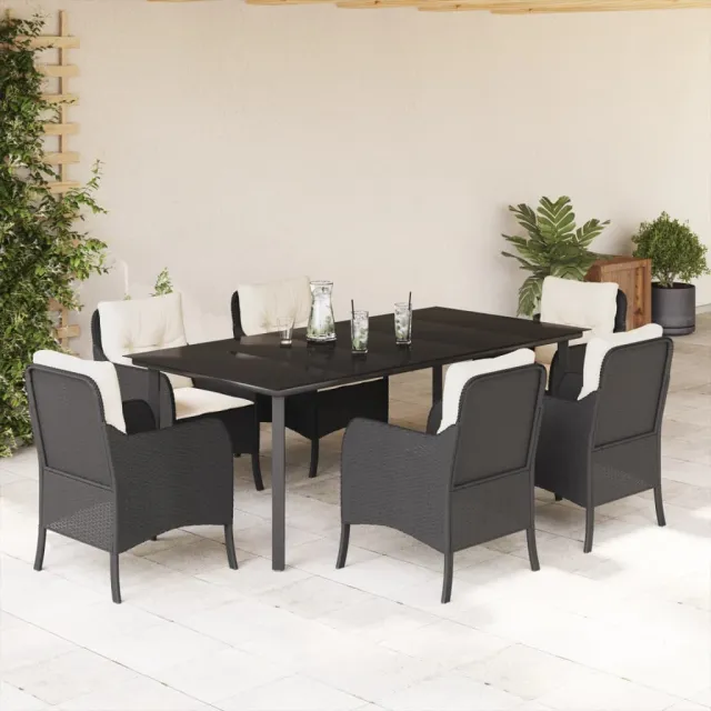 vidaXL 7-delige Tuinset met kussens poly rattan zwart, foto 2