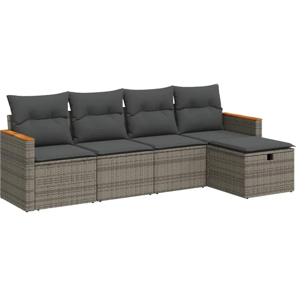 vidaXL 5-delige Loungeset met kussens poly rattan grijs, foto 3